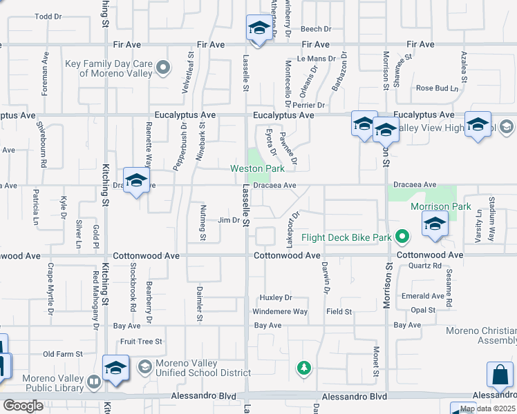 map of restaurants, bars, coffee shops, grocery stores, and more near 13326 Lasselle Street in Moreno Valley