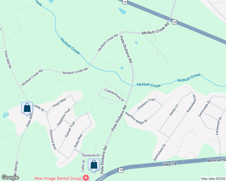 map of restaurants, bars, coffee shops, grocery stores, and more near 1080 Cobblestone Drive in Bogart