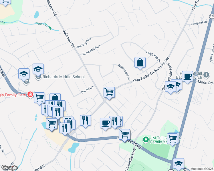 map of restaurants, bars, coffee shops, grocery stores, and more near 402 Highgate Place in Lawrenceville