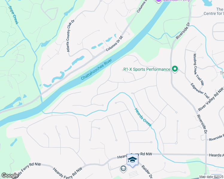 map of restaurants, bars, coffee shops, grocery stores, and more near 1025 Mountain Creek Trail Northwest in Atlanta