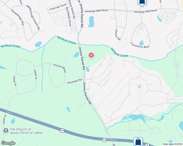 map of restaurants, bars, coffee shops, grocery stores, and more near 1225 Blackstone Way in Bogart