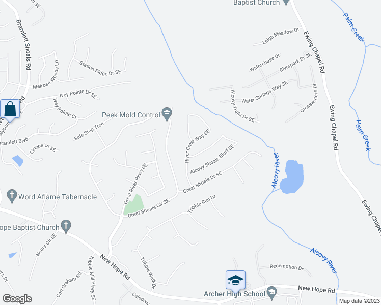 map of restaurants, bars, coffee shops, grocery stores, and more near 1818 Alcovy Shoals Bluff Southeast in Lawrenceville