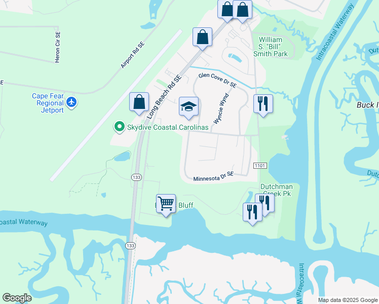 map of restaurants, bars, coffee shops, grocery stores, and more near 5231 Minnesota Drive Southeast in Southport