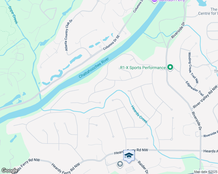 map of restaurants, bars, coffee shops, grocery stores, and more near 1025 Mountain Creek Trail Northwest in Atlanta