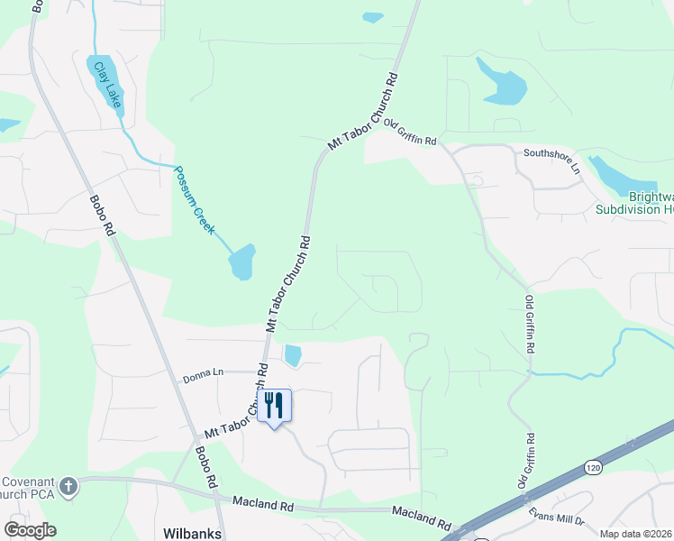 map of restaurants, bars, coffee shops, grocery stores, and more near 1370 Mount Tabor Church Road in Dallas