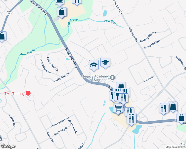 map of restaurants, bars, coffee shops, grocery stores, and more near 3615 Sugarloaf Parkway in Lawrenceville