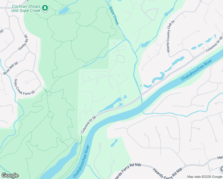 map of restaurants, bars, coffee shops, grocery stores, and more near 5612 River Heights Crossing Southeast in Marietta