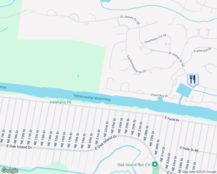 map of restaurants, bars, coffee shops, grocery stores, and more near 2742 Pinecrest Drive in Southport