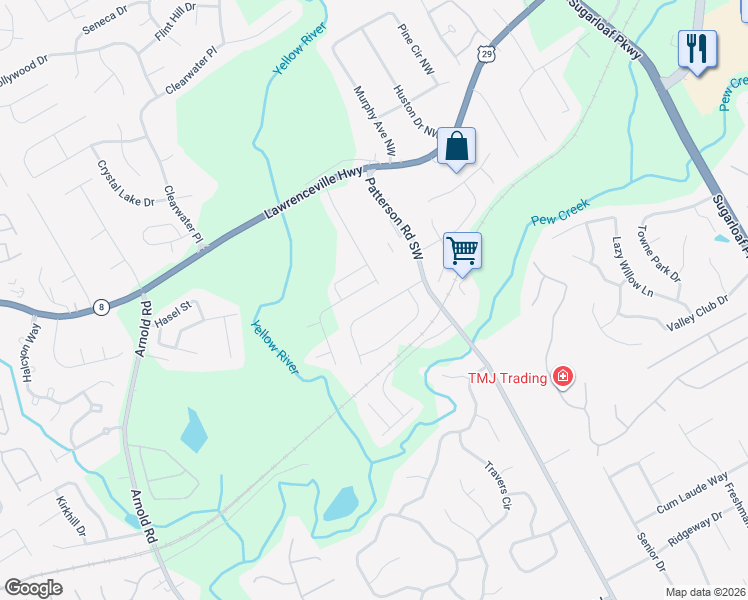 map of restaurants, bars, coffee shops, grocery stores, and more near 1905 Patterson Court in Lawrenceville