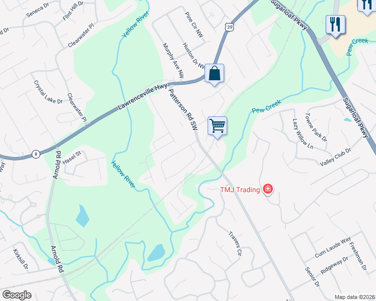 map of restaurants, bars, coffee shops, grocery stores, and more near 1868 Patterson Court in Lawrenceville