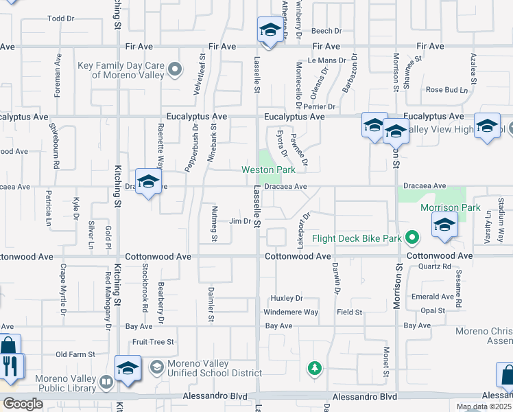 map of restaurants, bars, coffee shops, grocery stores, and more near 13326 Lasselle Street in Moreno Valley