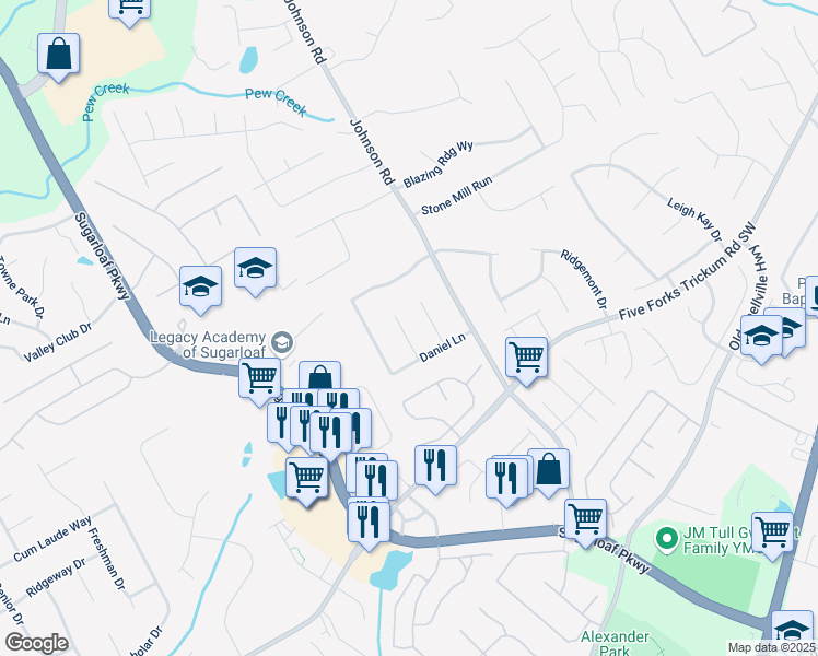 map of restaurants, bars, coffee shops, grocery stores, and more near 376 Paula Court in Lawrenceville