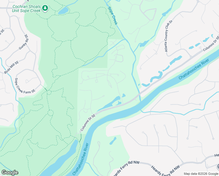 map of restaurants, bars, coffee shops, grocery stores, and more near 5612 River Heights Crossing Southeast in Marietta