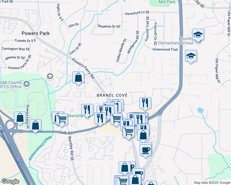 map of restaurants, bars, coffee shops, grocery stores, and more near 2991 Black Bear Drive in Marietta