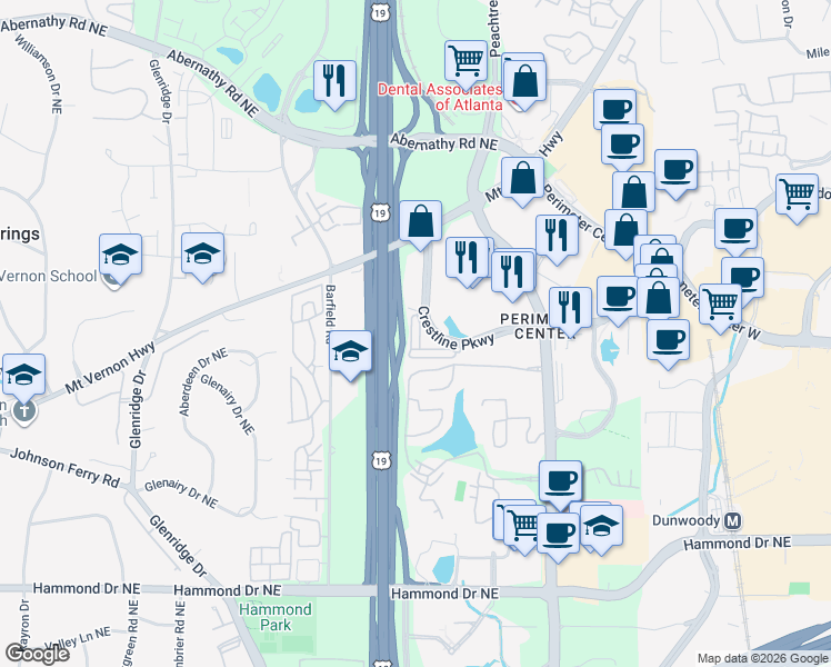 map of restaurants, bars, coffee shops, grocery stores, and more near 969 Persimmon Point Northeast in Atlanta
