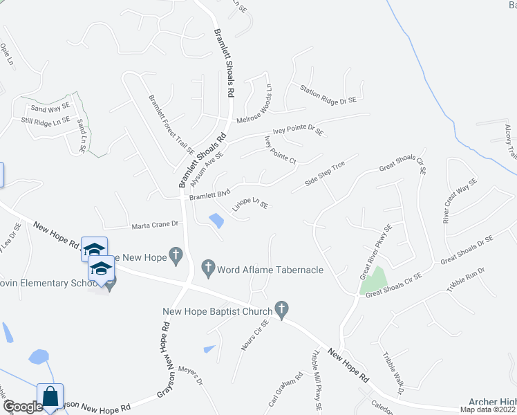 map of restaurants, bars, coffee shops, grocery stores, and more near 1193 Liriope Lane Southeast in Lawrenceville