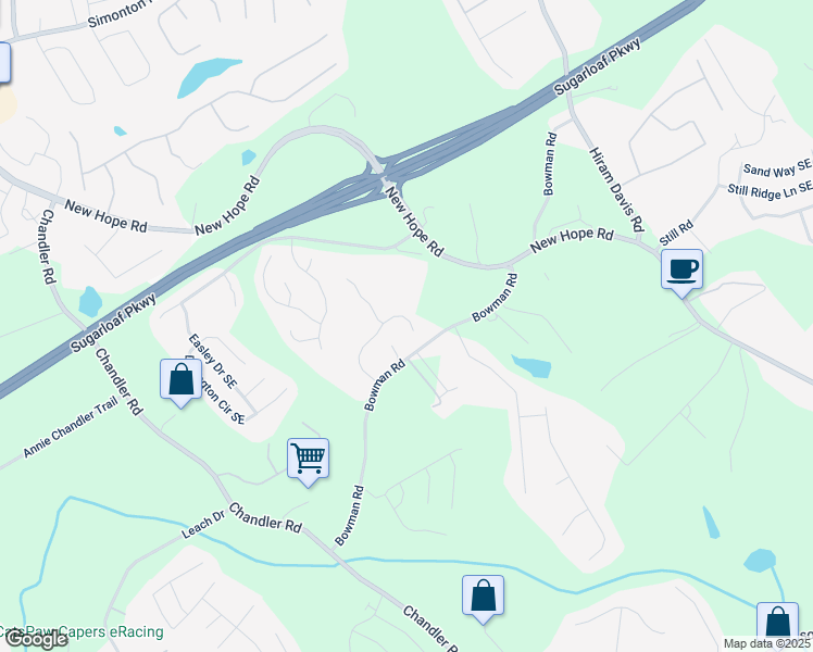 map of restaurants, bars, coffee shops, grocery stores, and more near 1202 Thomas Daniel Way in Lawrenceville