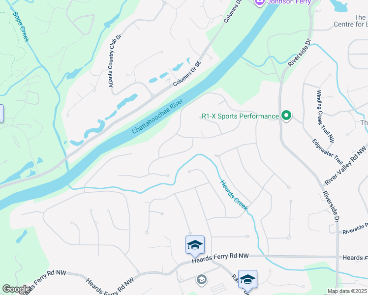 map of restaurants, bars, coffee shops, grocery stores, and more near 1025 Mountain Creek Trail Northwest in Atlanta