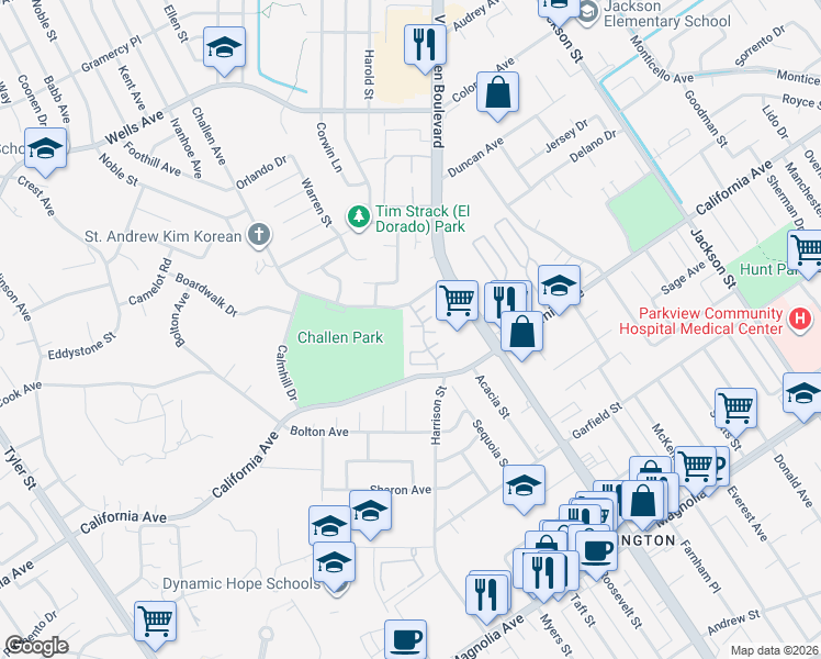 map of restaurants, bars, coffee shops, grocery stores, and more near 9748 Romero Court in Riverside