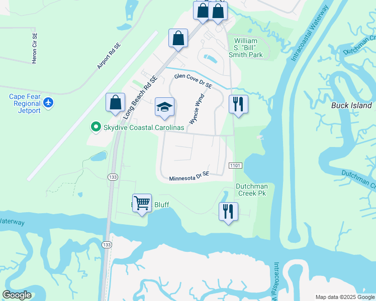 map of restaurants, bars, coffee shops, grocery stores, and more near 4256 Anderson Drive Southeast in Southport