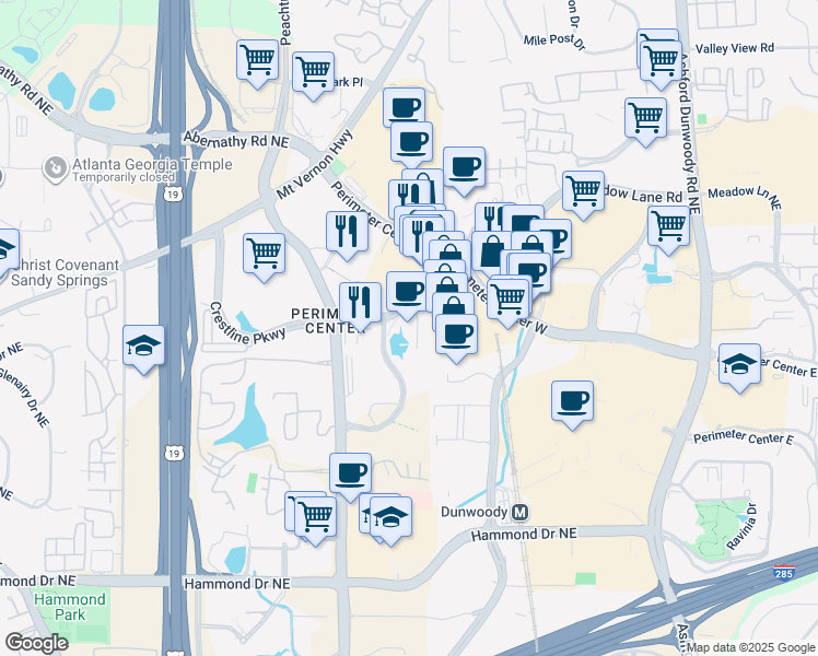 map of restaurants, bars, coffee shops, grocery stores, and more near 7000 Central Parkway in Atlanta