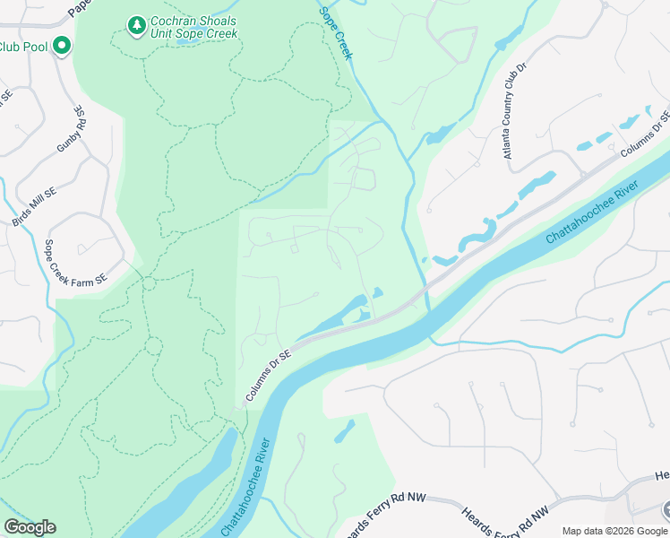 map of restaurants, bars, coffee shops, grocery stores, and more near 5620 River Heights Crossing Southeast in Marietta