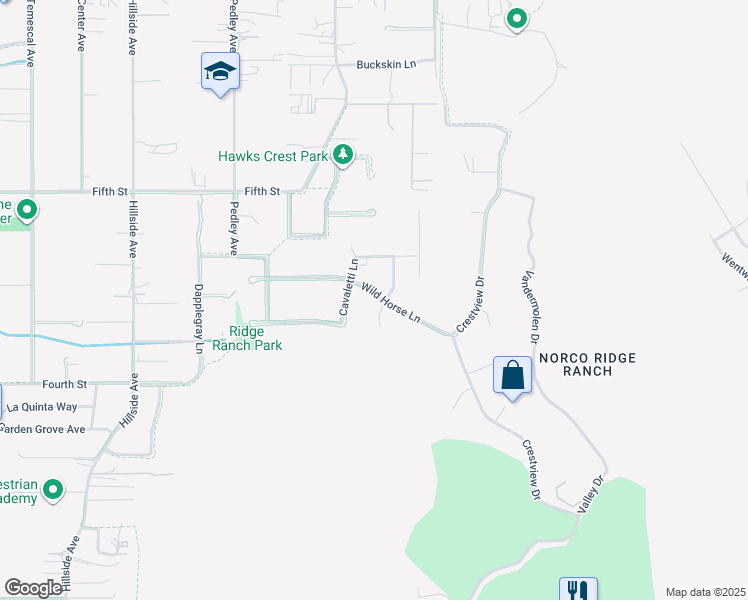 map of restaurants, bars, coffee shops, grocery stores, and more near 3140 Stable Way in Norco