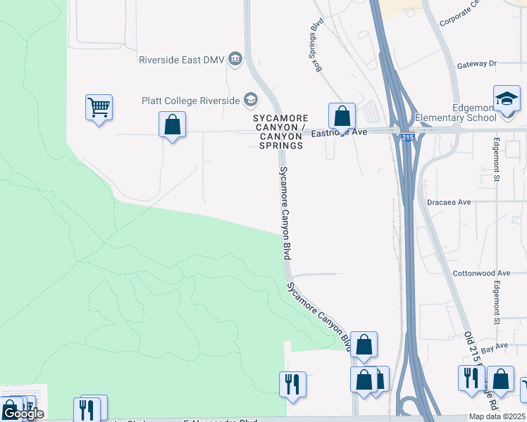 map of restaurants, bars, coffee shops, grocery stores, and more near 6467-6671 Sycamore Canyon Blvd in Riverside