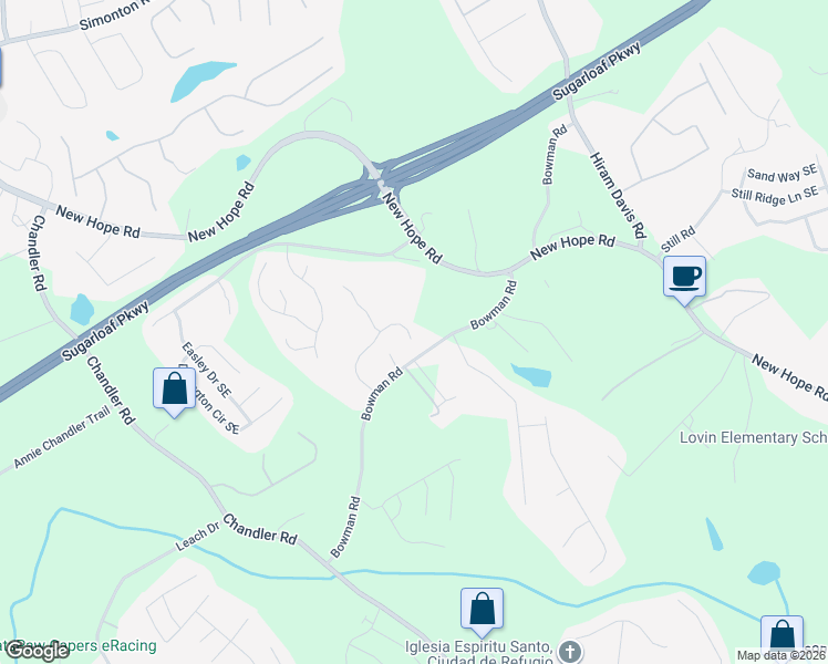 map of restaurants, bars, coffee shops, grocery stores, and more near 1191 Thomas Daniel Way in Lawrenceville