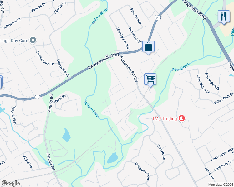 map of restaurants, bars, coffee shops, grocery stores, and more near 305 Holdings Drive in Lawrenceville
