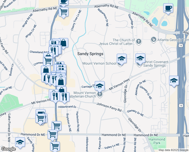 map of restaurants, bars, coffee shops, grocery stores, and more near 468 Carriage Drive Northeast in Atlanta