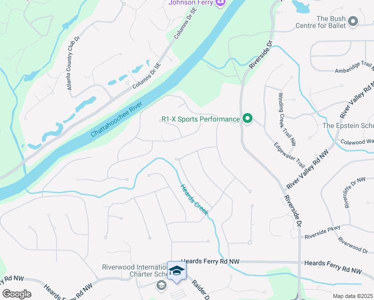 map of restaurants, bars, coffee shops, grocery stores, and more near 6300 Mountain Brook Lane Northwest in Atlanta