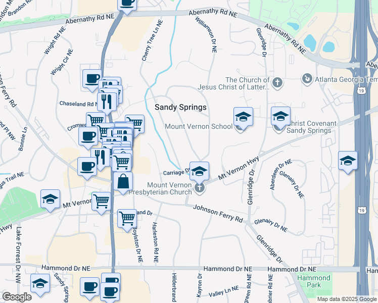 map of restaurants, bars, coffee shops, grocery stores, and more near 468 Carriage Drive Northeast in Atlanta