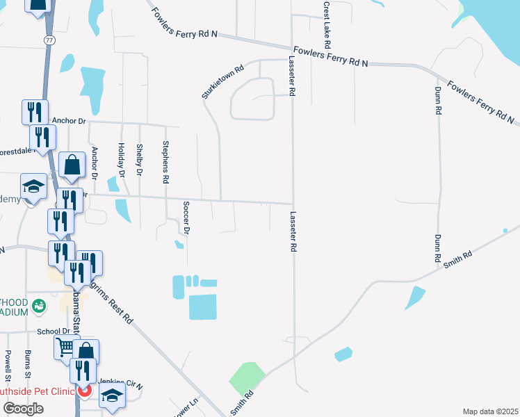 map of restaurants, bars, coffee shops, grocery stores, and more near 3637 Hall Drive in Southside