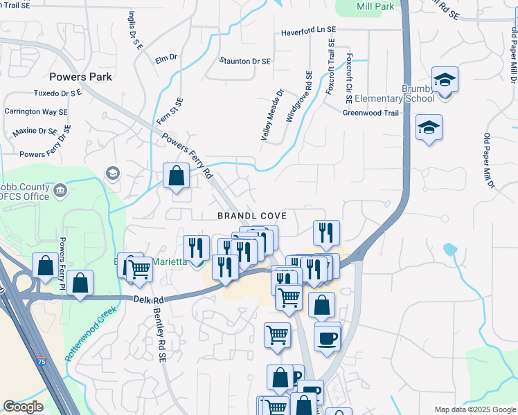 map of restaurants, bars, coffee shops, grocery stores, and more near 2991 Black Bear Drive in Marietta