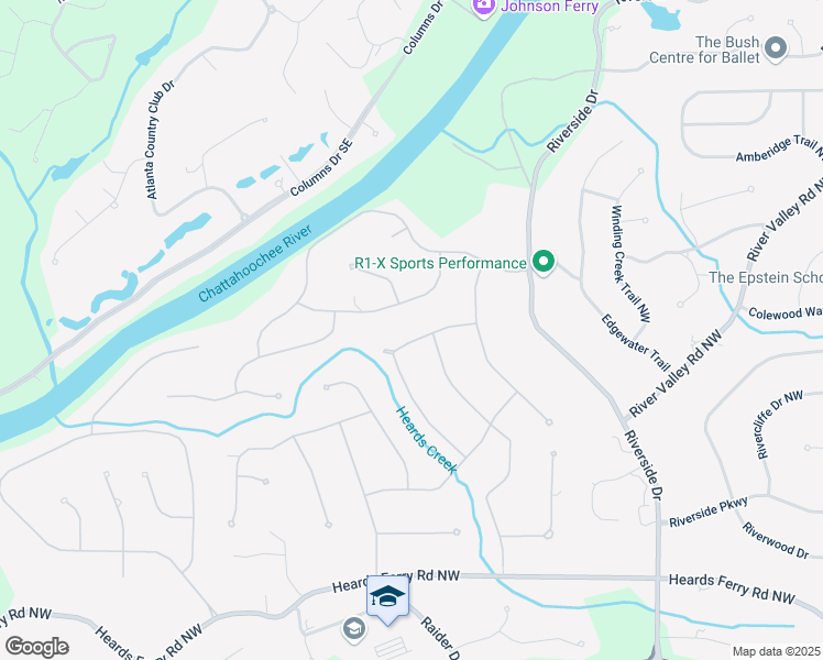 map of restaurants, bars, coffee shops, grocery stores, and more near 6300 Mountain Brook Lane Northwest in Atlanta
