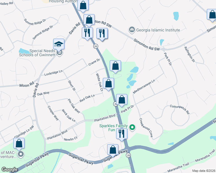 map of restaurants, bars, coffee shops, grocery stores, and more near 899 Grayson Highway in Lawrenceville