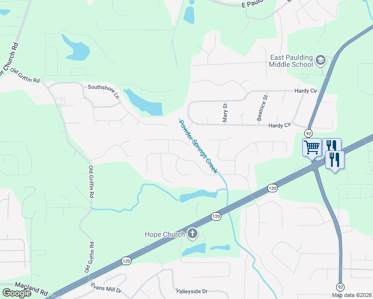 map of restaurants, bars, coffee shops, grocery stores, and more near 236 Hunters Crossing in Dallas