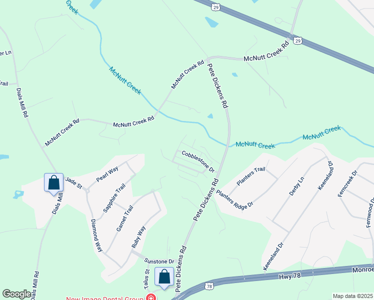 map of restaurants, bars, coffee shops, grocery stores, and more near 1131 Cobblestone Drive in Bogart