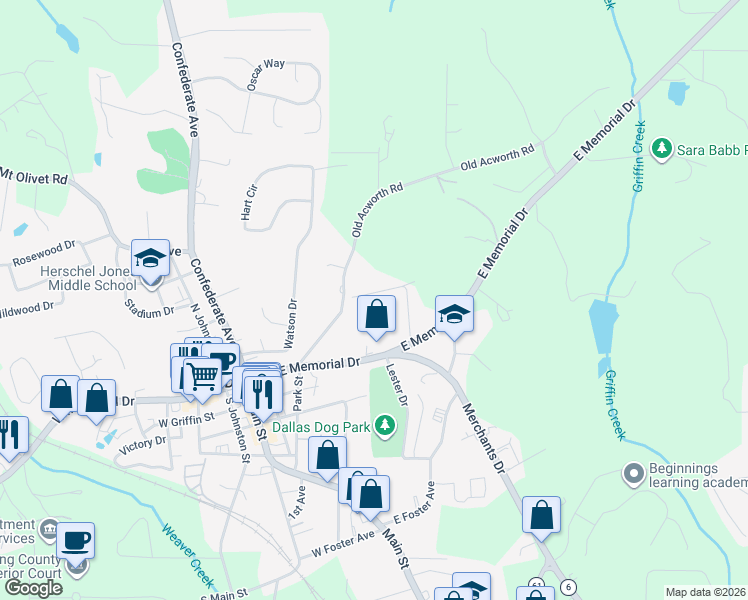 map of restaurants, bars, coffee shops, grocery stores, and more near 103 Veterans Drive in Dallas