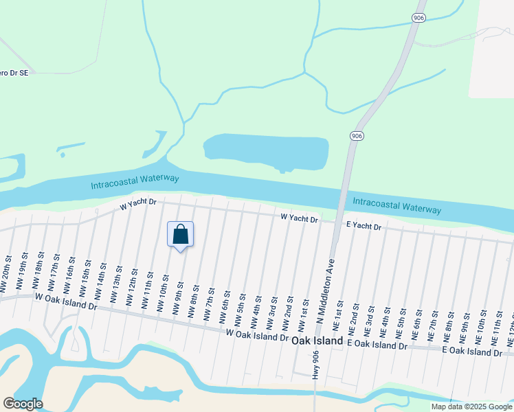 map of restaurants, bars, coffee shops, grocery stores, and more near 502 West Yacht Drive in Oak Island