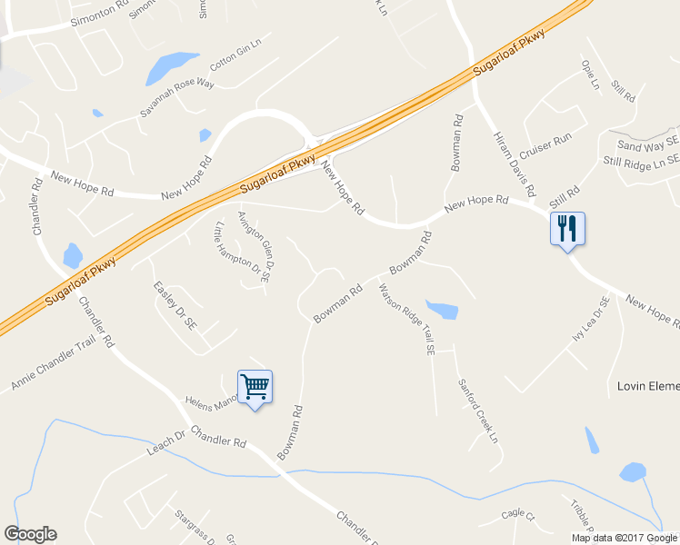 map of restaurants, bars, coffee shops, grocery stores, and more near 1161 Thomas Daniel Way in Lawrenceville