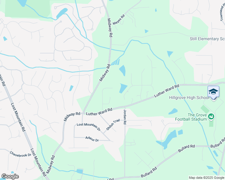 map of restaurants, bars, coffee shops, grocery stores, and more near 1077 Sweet Mia Lane in Powder Springs