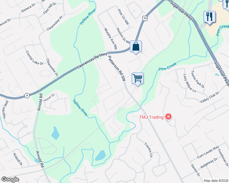map of restaurants, bars, coffee shops, grocery stores, and more near 1905 Patterson Court in Lawrenceville