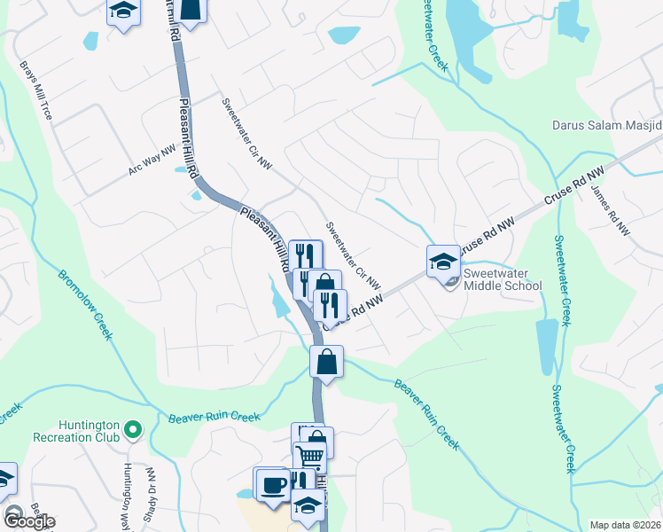 map of restaurants, bars, coffee shops, grocery stores, and more near 952 Abbey Park Way in Lawrenceville