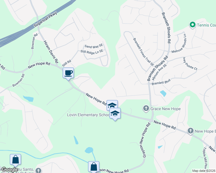 map of restaurants, bars, coffee shops, grocery stores, and more near 821 Marta Crane Drive in Lawrenceville