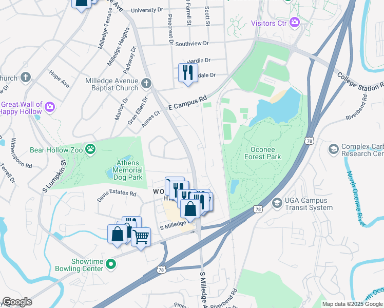 map of restaurants, bars, coffee shops, grocery stores, and more near in Athens