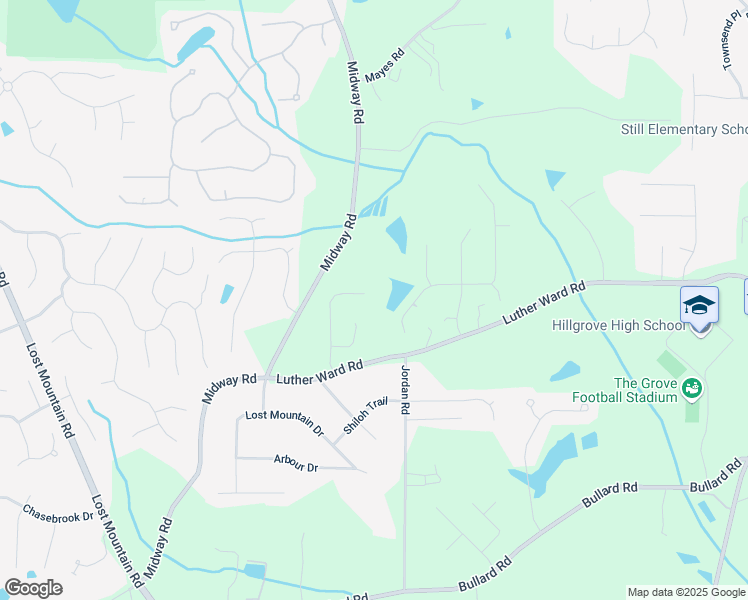 map of restaurants, bars, coffee shops, grocery stores, and more near 1073 Sweet Mia Lane in Powder Springs