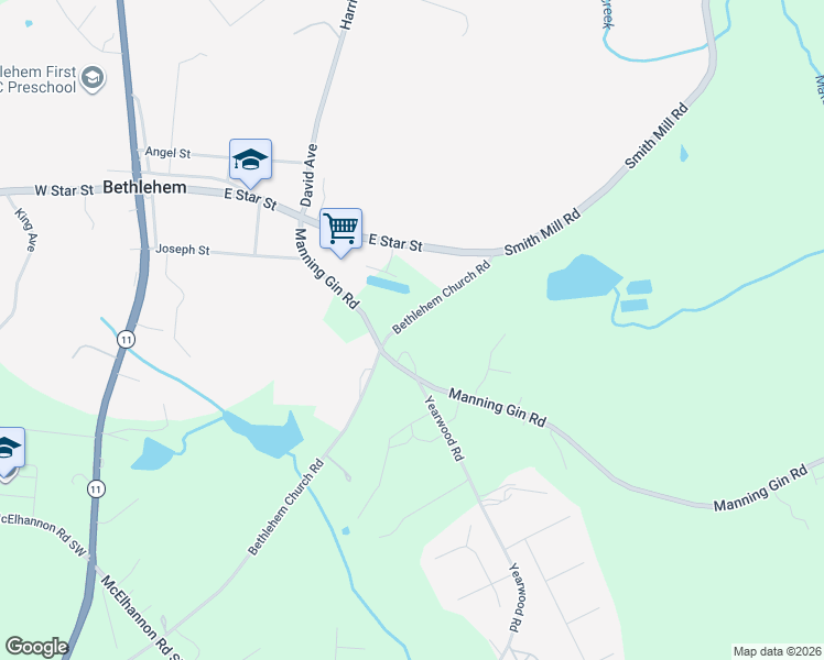 map of restaurants, bars, coffee shops, grocery stores, and more near 1050 Bethlehem Church Road in Bethlehem