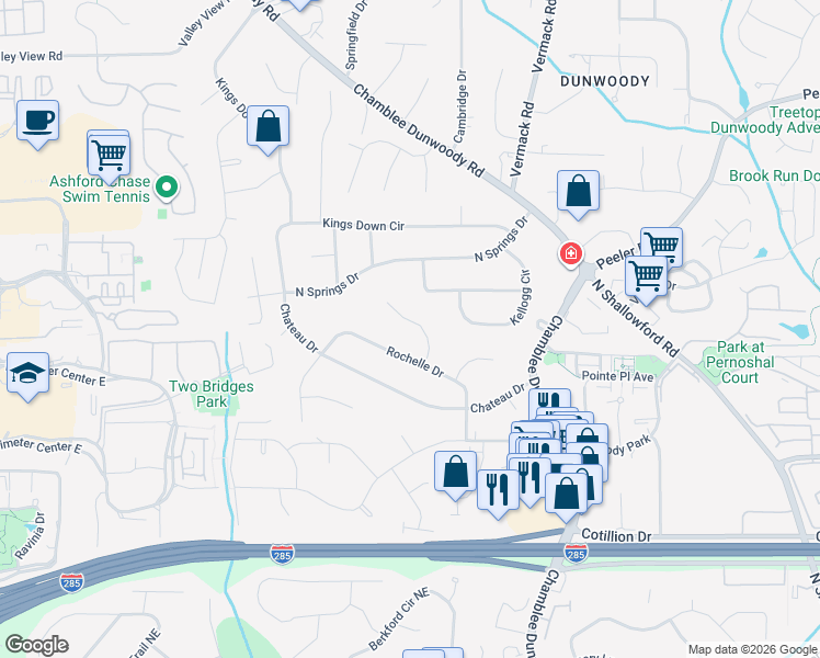 map of restaurants, bars, coffee shops, grocery stores, and more near 4486 Orleans Drive in Dunwoody